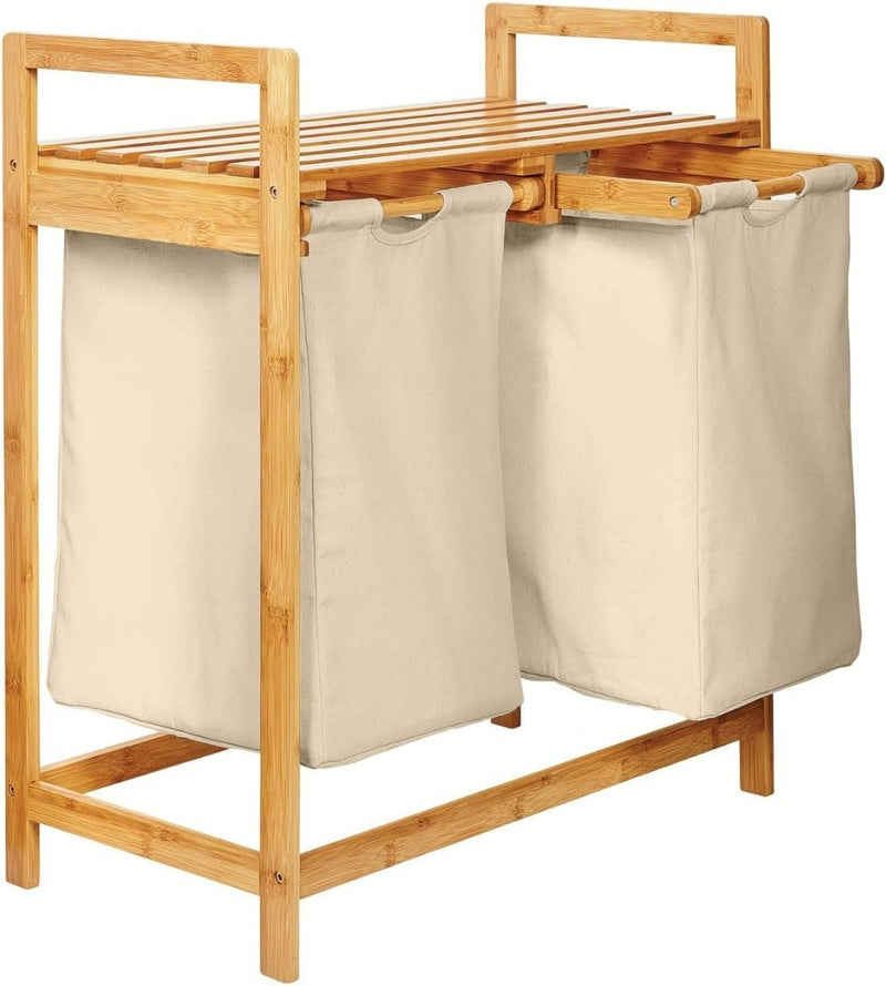 Bamboo - Laundry Basket with 2 Pull-out Laundry Bags Approx. 73 x 64 x 33 cm.