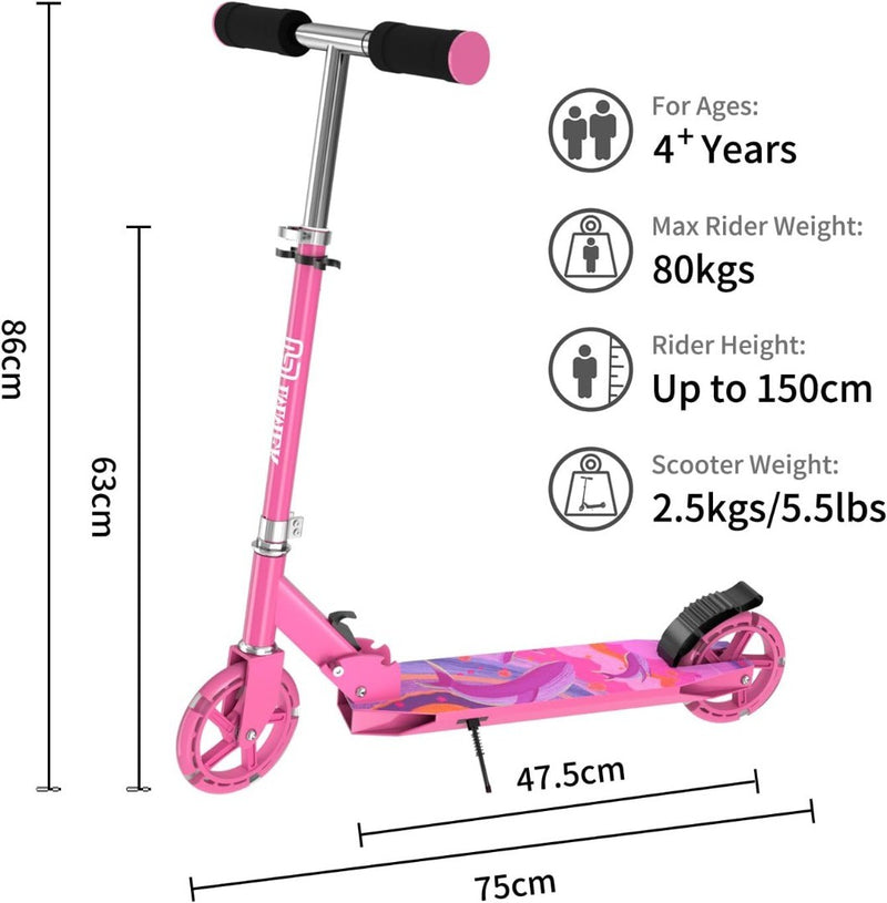 Portable Kids Scooter LED Light PU Wheels Pink IMMEK