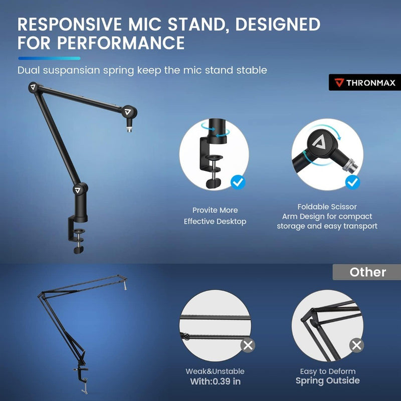 Zoom Boom Arm- Mic Arm- Fully Adjustable Podmic for Gamers and Podcasts