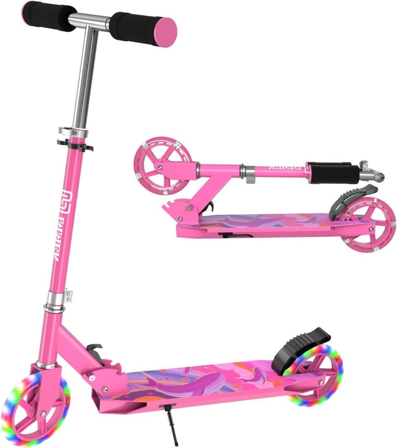 Portable Kids Scooter LED Light PU Wheels Pink IMMEK