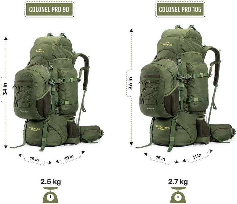 105L Metal Frame Rucksack - Army Green - Raincover