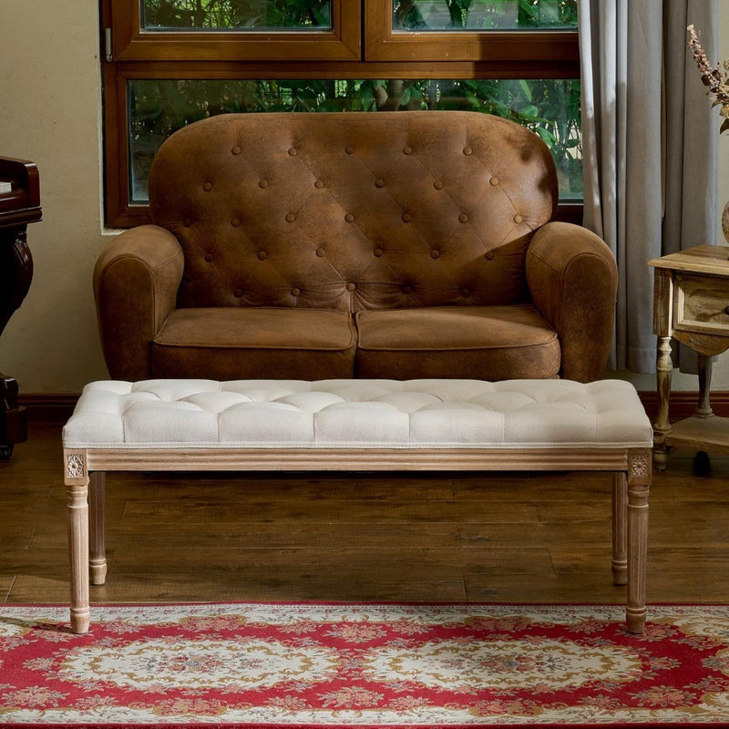 Vintage Upholstered Bench with Padded Seat