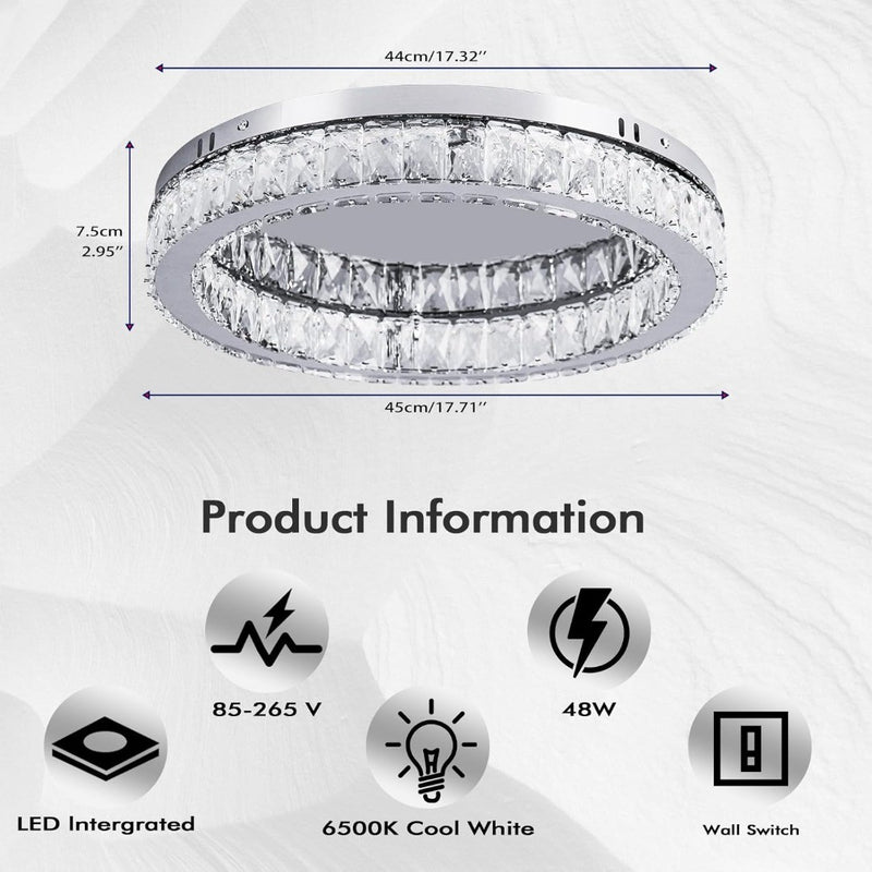 17.7" Crystal Flush Mount Ceiling Light Fixture