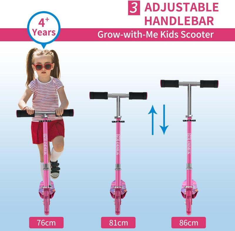 Portable Kids Scooter LED Light PU Wheels Pink IMMEK