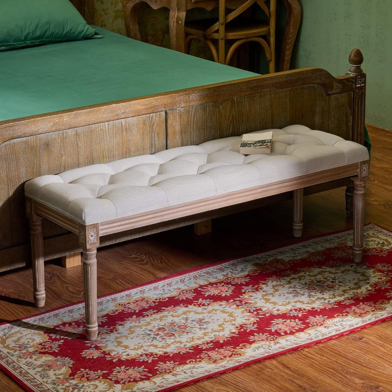 Vintage Upholstered Bench with Padded Seat