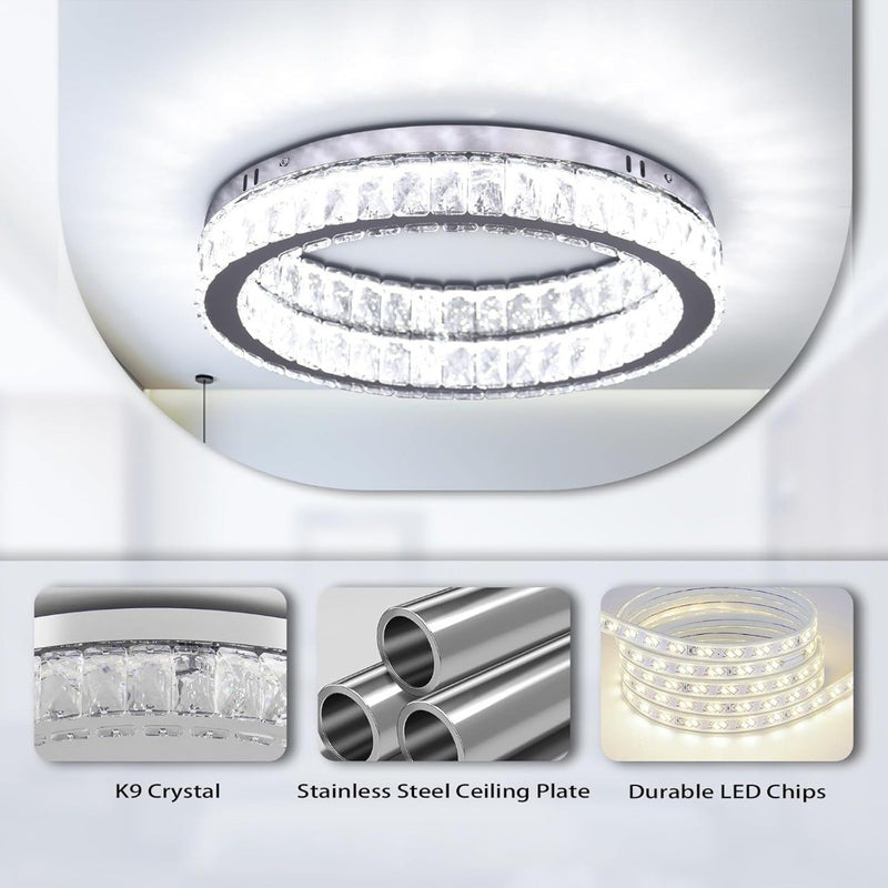 17.7" Crystal Flush Mount Ceiling Light Fixture