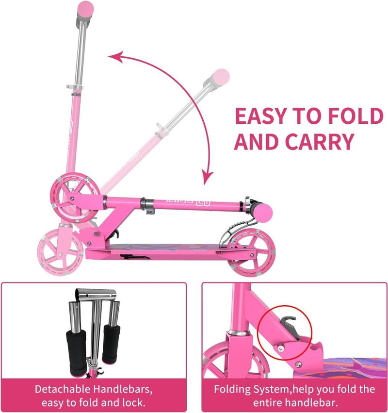 Portable Kids Scooter LED Light PU Wheels Pink IMMEK