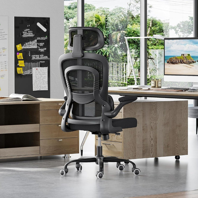 Office Desk Chair with Flip-Up Armrest High Back Ergonomic Computer Chair