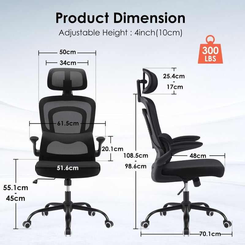 Office Desk Chair with Flip-Up Armrest High Back Ergonomic Computer Chair