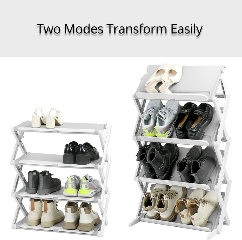 4-Tier Shoe Rack - Grey - Plastic - Adjustable