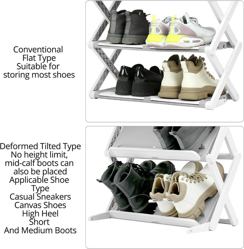 4-Tier Shoe Rack - Grey - Plastic - Adjustable