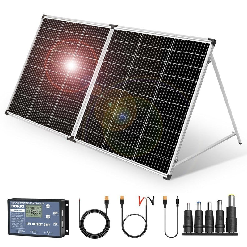 DOKIO Foldable Portable Solar Panel 200W 12V Monocrystalline Solar Suitcase