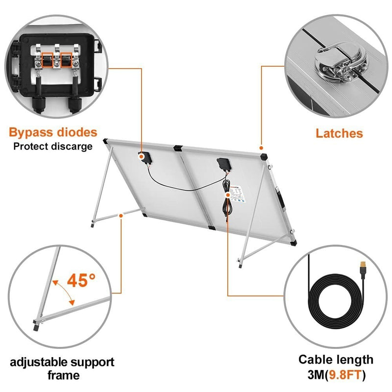 DOKIO Foldable Portable Solar Panel 200W 12V Monocrystalline Solar Suitcase