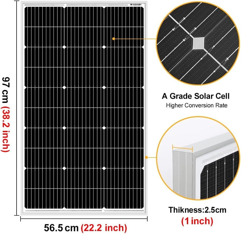 DOKIO 100W 18V Monocrystalline Solar Panel to Charge 12V Battery (2PCS)