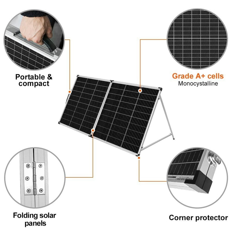 DOKIO Foldable Portable Solar Panel 200W 12V Monocrystalline Solar Suitcase