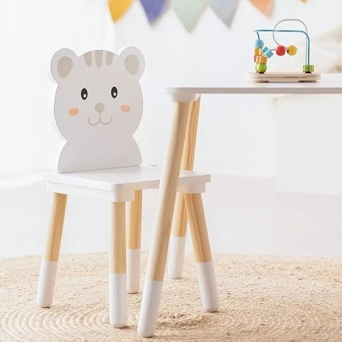 Children's 3-Piece Wooden Furniture Set 1 Table 2 Chairs Cat Design NAVARIS