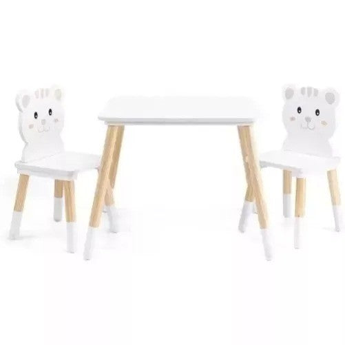 Children's 3-Piece Wooden Furniture Set 1 Table 2 Chairs Cat Design NAVARIS