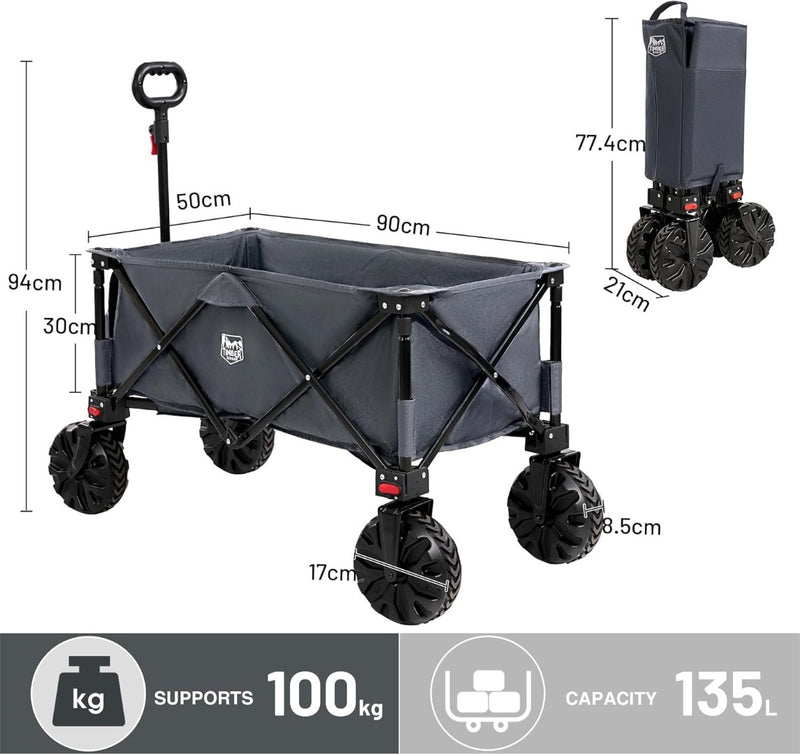 Festival Trolley - Detachable Wheels - 100kg Capacity - Folding - Grey