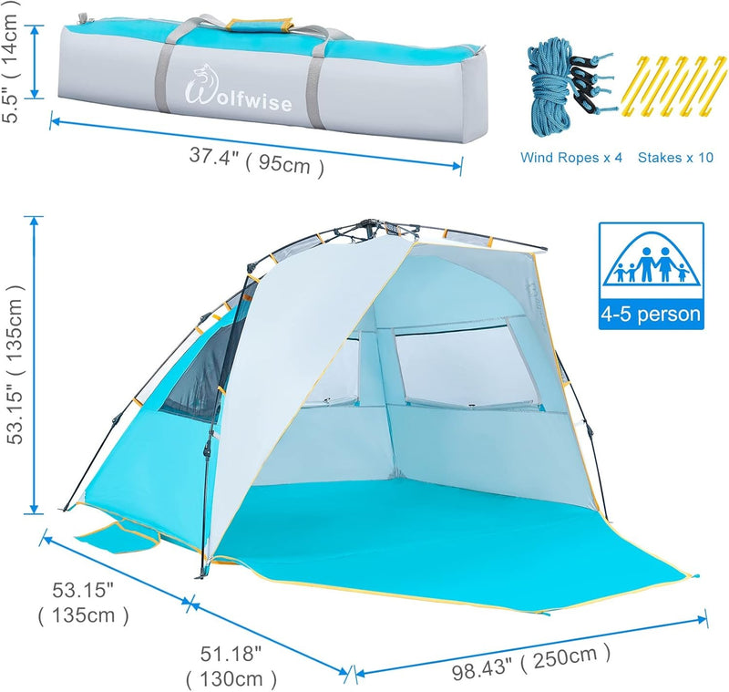 WolfWise Easy Up Beach Tent UPF 50+ Portable Instant Sun Shelter Canopy Umbrella