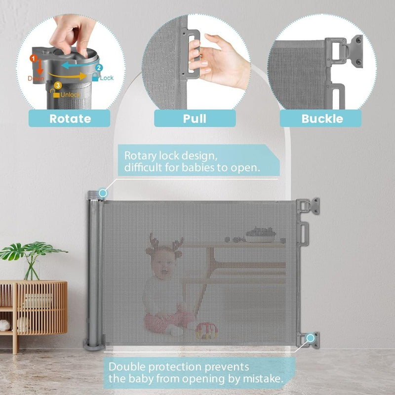 Retractable Stair Gate Stair Safety Gate Extends up to 55" Wide 33"