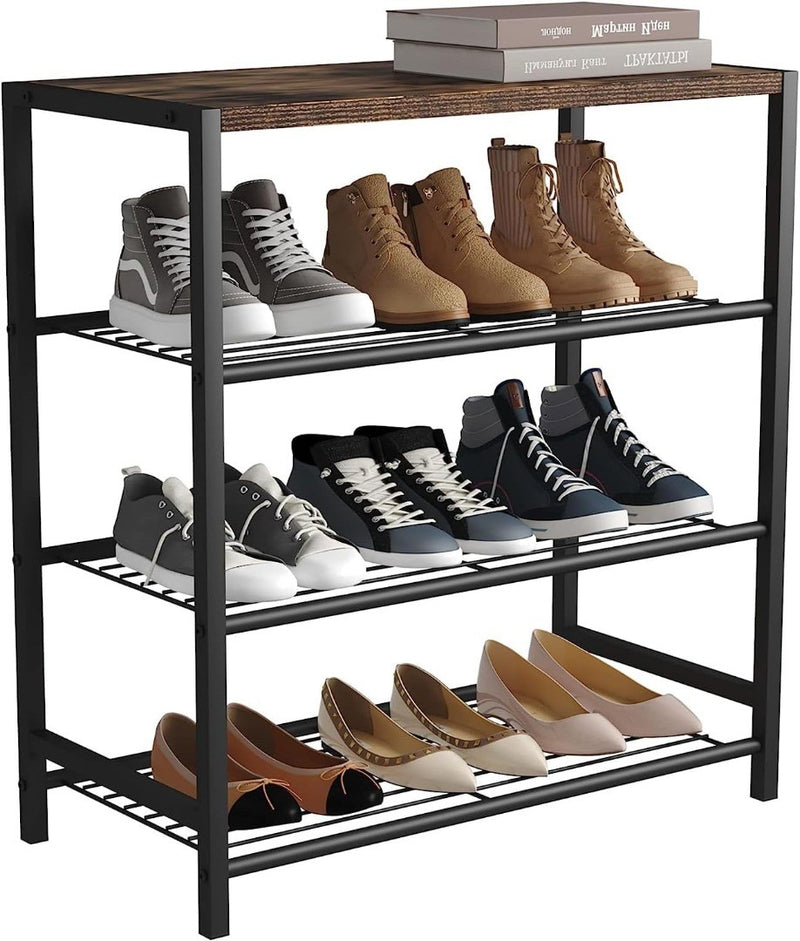 4-Tier Show Rack - Metal Storage Shelves - Rustic Brown Top