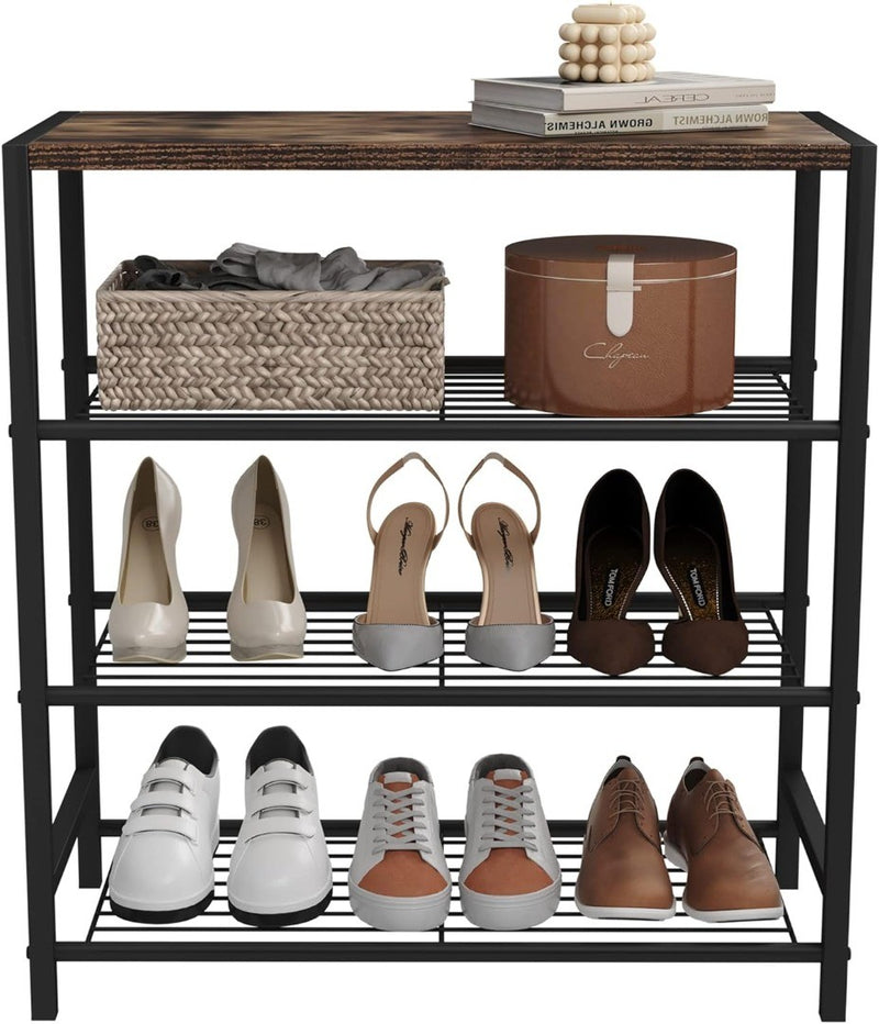 4-Tier Show Rack - Metal Storage Shelves - Rustic Brown Top