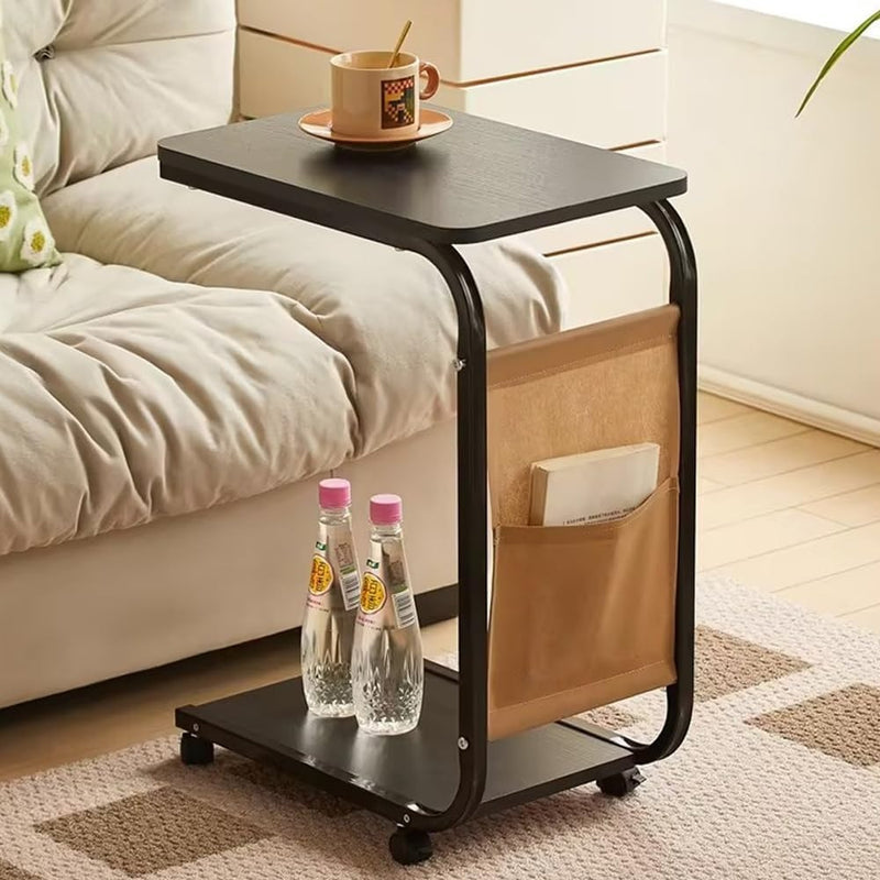 Gelory Sofa End Table, Narrow Side Table C Shaped Sofa Side Table (Black)