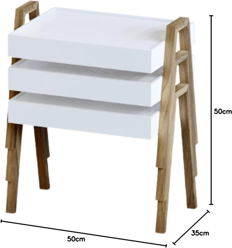 GALLERIA Three Stackable Side Tables, Space-Saving Wooden Profile, Stone Feel To