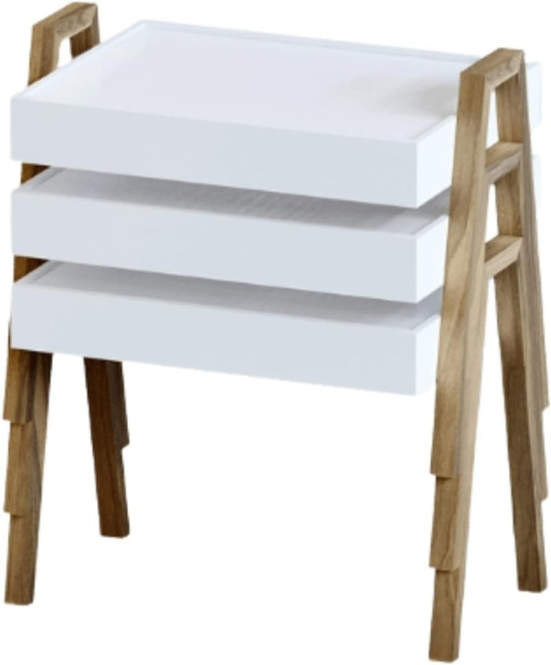 GALLERIA Three Stackable Side Tables, Space-Saving Wooden Profile, Stone Feel To