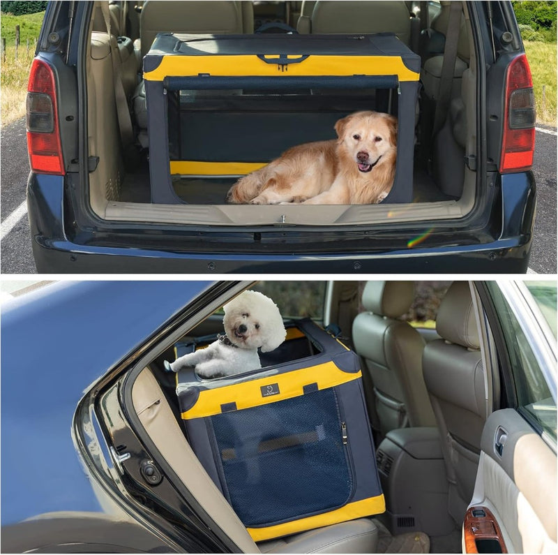 Pet Dog Crate 30Inch Portable Travel Crate Medium Dog Steel Frame Yellow