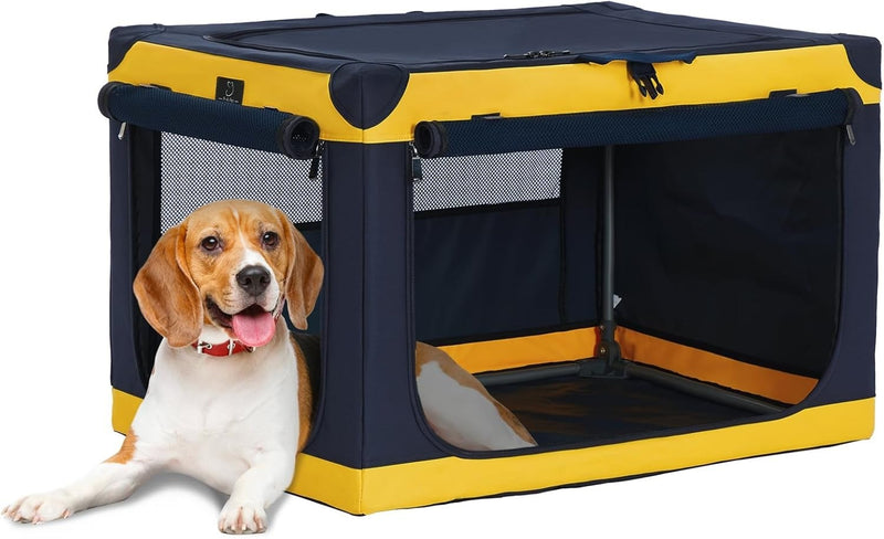 Pet Dog Crate 30Inch Portable Travel Crate Medium Dog Steel Frame Yellow