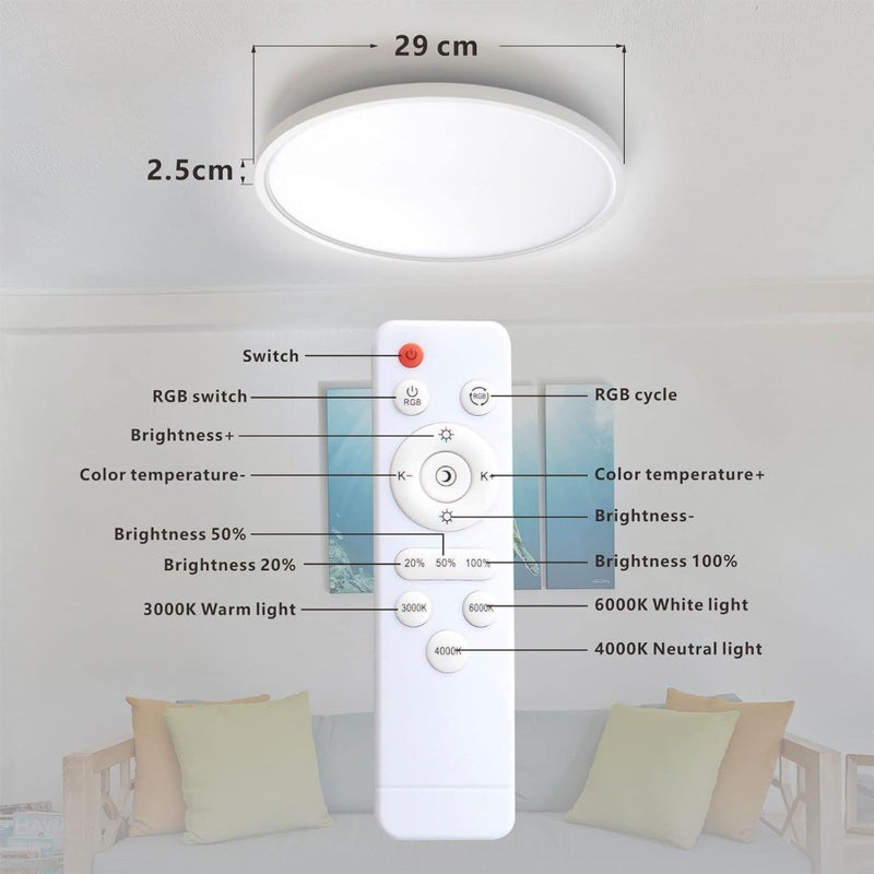 Led Ceiling Light with Remote Control 24w 3000K-6000K Dimmable Waterproof