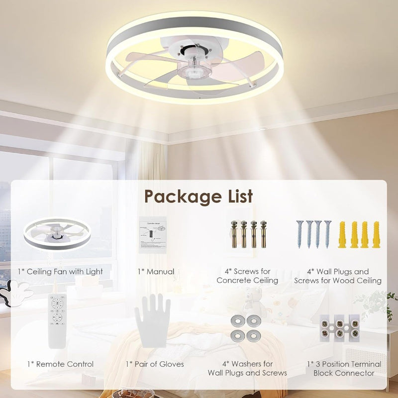 Ceiling Fans with Lights, 50CM Fan Lights Ceiling for Bedroom Reversible