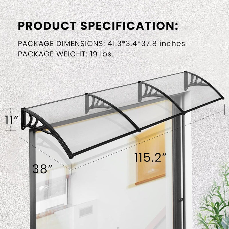 Polycarbonate Window Door Awning Canopy Transparent Black Bracket 100×300