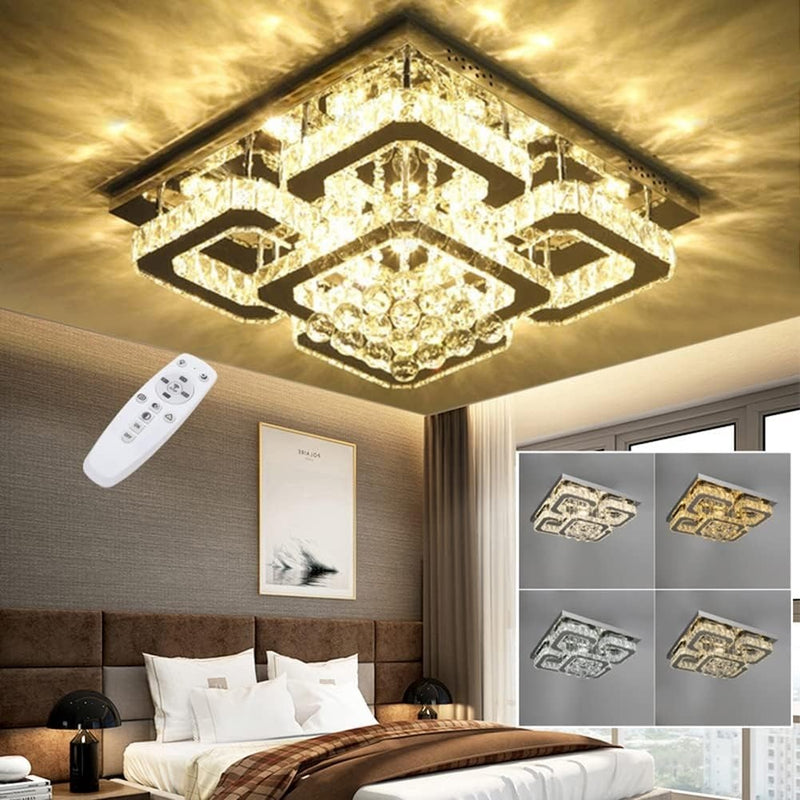 Dimmable Crystal Ceiling Light with 5-Square, 68W LED Crystal Chandelier