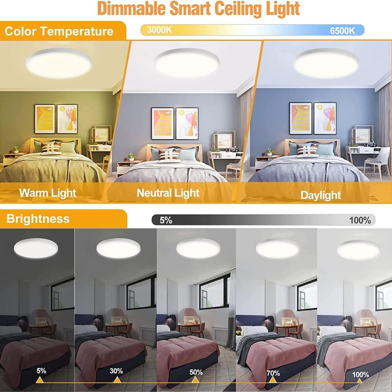 Led Ceiling Light with Remote Control 24w 3000K-6000K Dimmable Waterproof