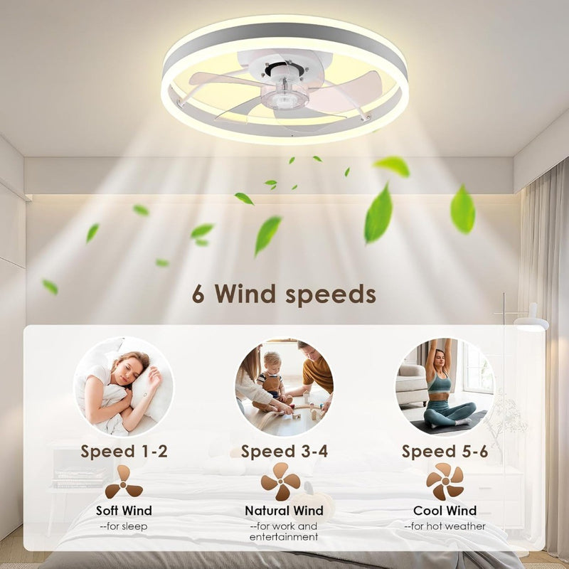 Ceiling Fans with Lights, 50CM Fan Lights Ceiling for Bedroom Reversible