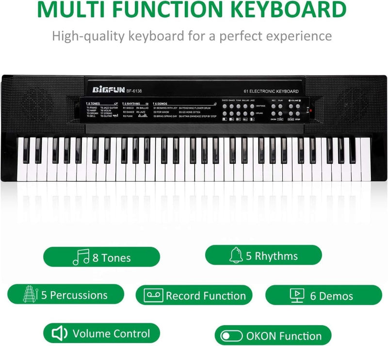 61-Key Keyboard Piano Music Piano with Microphone Portable for kids Ages 3 to 12