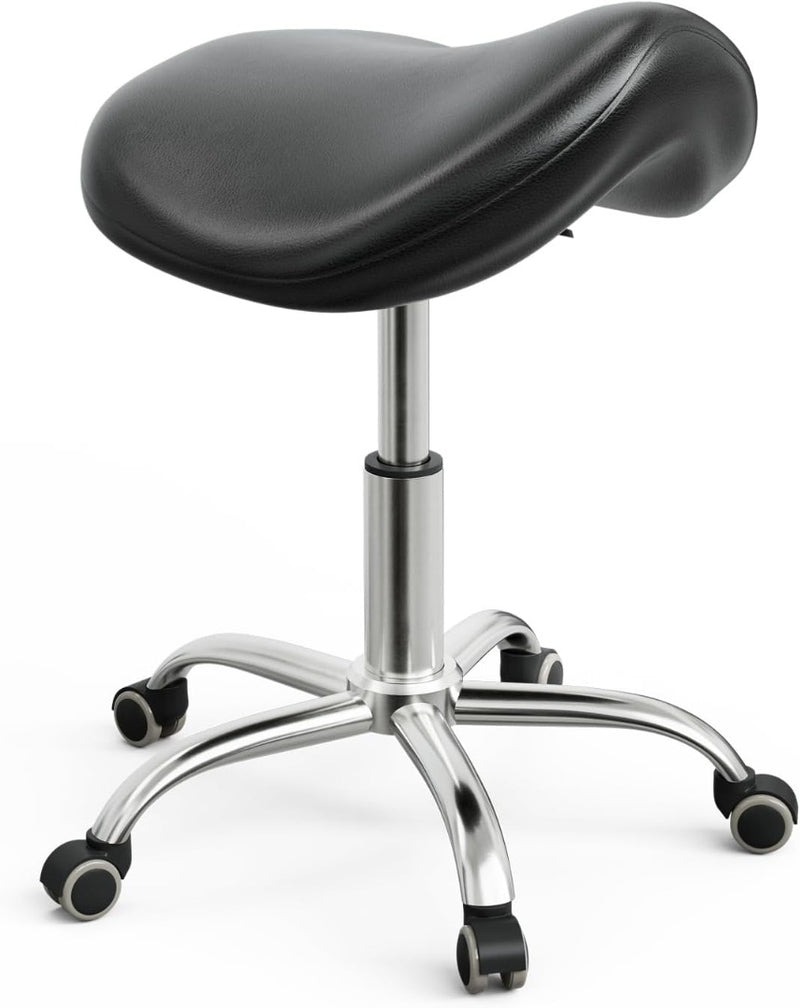 Saddle Swivel Stool w/ Wheels Adjustable Black