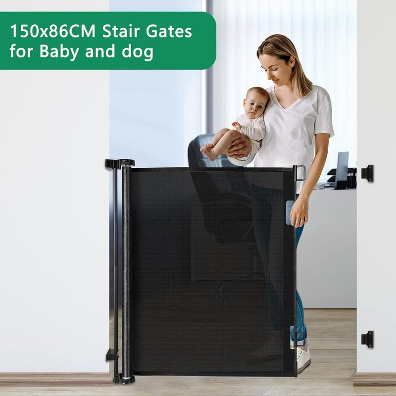 Baby Gate Extra Wider Safety One Hand Operated 150x86cm BLK