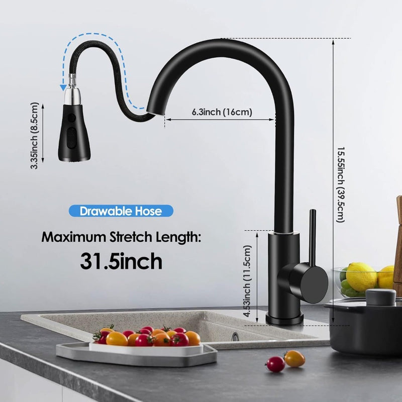 Kitchen Sink Tap 360° Swivel Kitchen Faucet Single Handle BLK