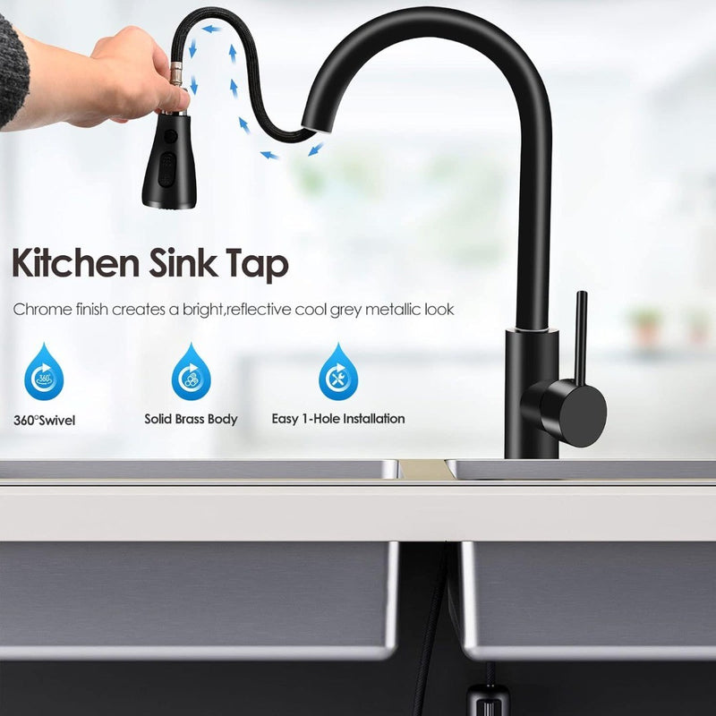 Kitchen Sink Tap 360° Swivel Kitchen Faucet Single Handle BLK