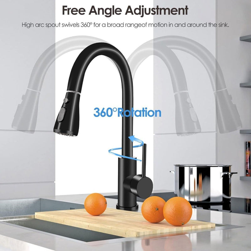 Kitchen Sink Tap 360° Swivel Kitchen Faucet Single Handle BLK