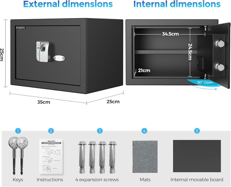 Fingerprint Safe Box 25 x 35 x 25cm 16L