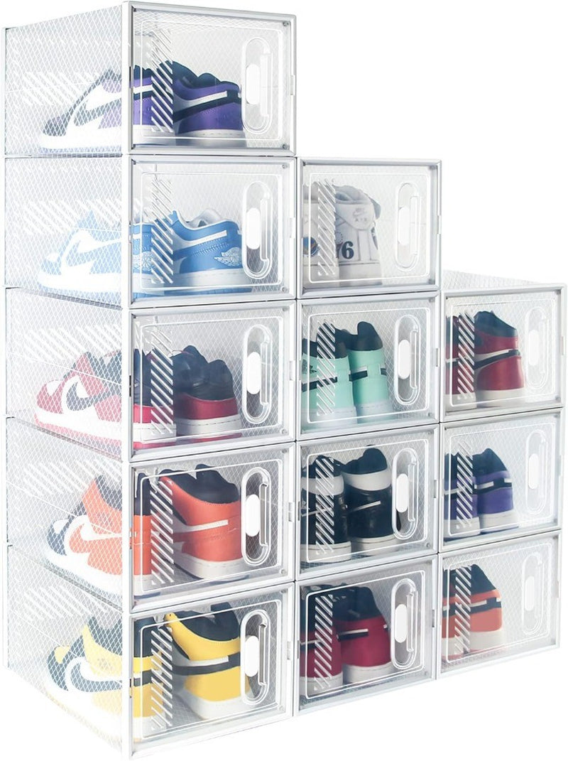 12 Pack Shoe Storage Boxes, Shoe Boxes Clear Plastic Stackable, Shoe Organizer