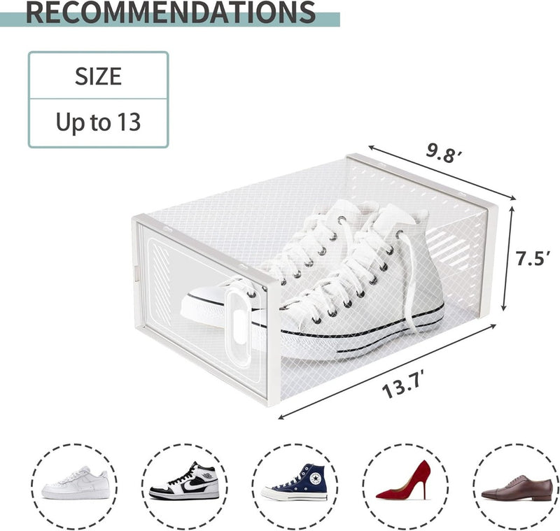 12 Pack Shoe Storage Boxes, Shoe Boxes Clear Plastic Stackable, Shoe Organizer