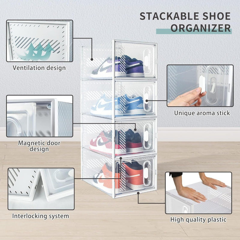 12 Pack Shoe Storage Boxes, Shoe Boxes Clear Plastic Stackable, Shoe Organizer