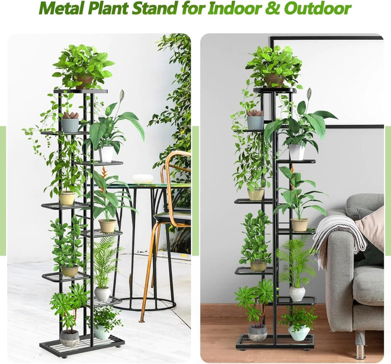 Metal Plant Stand - 8 Tier - Black - Outdoor Pot Holder - 141cm