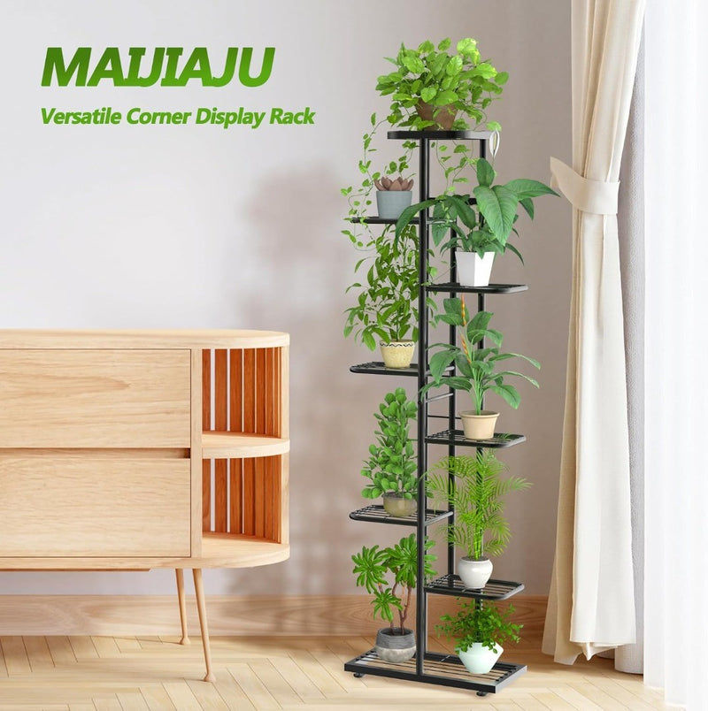 Metal Plant Stand - 8 Tier - Black - Outdoor Pot Holder - 141cm