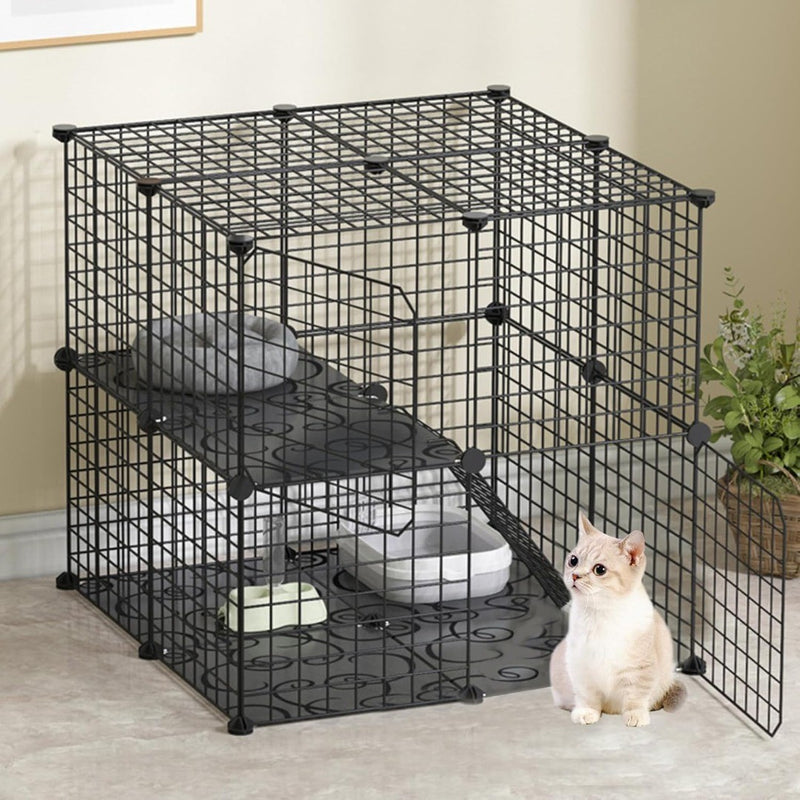 Cat Condo Wire Cage 75cm Black Playhouse Pet Playpen Black Metal Wire Penthouse